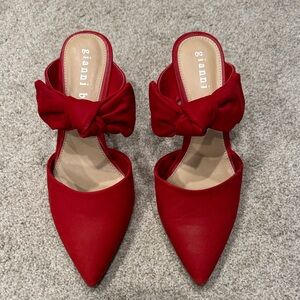 Gianni Bini Red Mules with Bow Detail